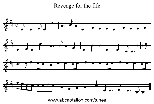 Revenge for the fife - staff notation