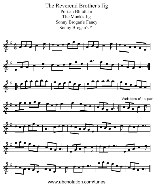 Reverend Brother's Jig, The - staff notation