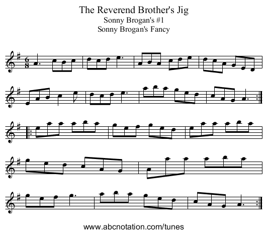 Reverend Brother's Jig, The - staff notation