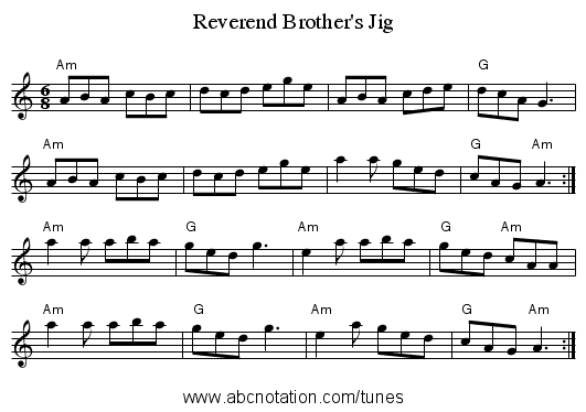 Reverend Brother's Jig - staff notation