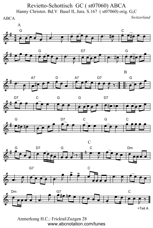 Revietto-Schottisch  GC ( st07060) ABCA - staff notation