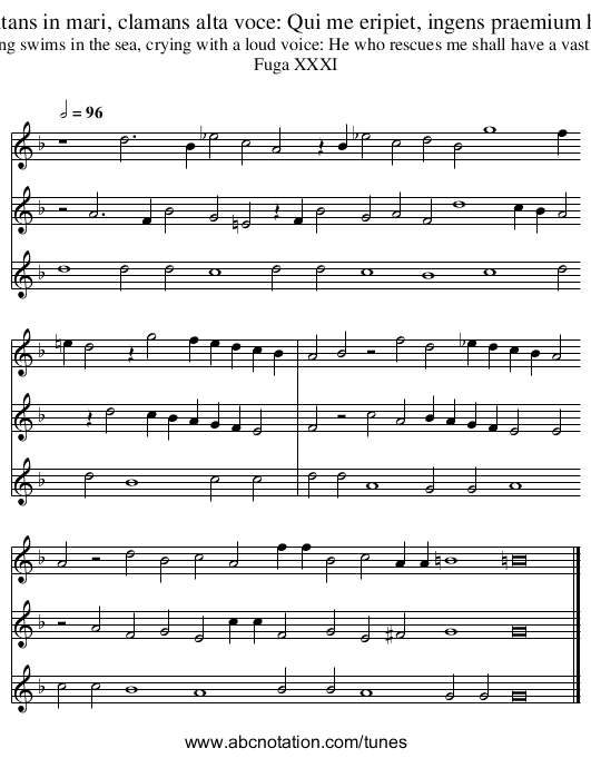 Rex natans in mari, clamans alta voce: Qui me eripiet, ingens praemium habebit - staff notation