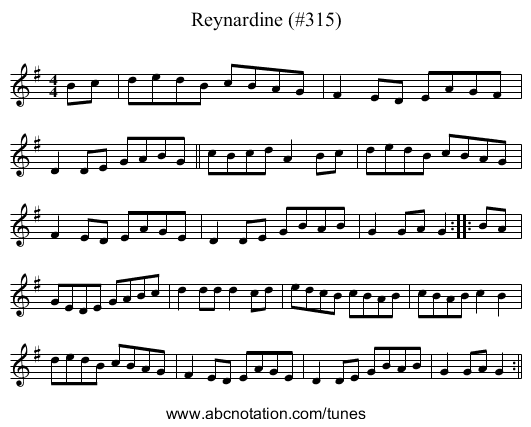 Reynardine (#315) - staff notation