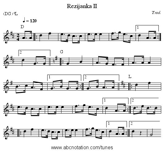 Rezijanka II - staff notation