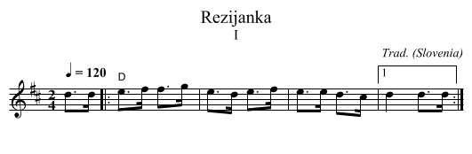 Rezijanka - staff notation
