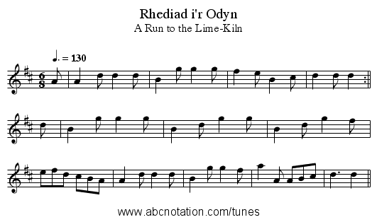 Rhediad i'r Odyn - staff notation