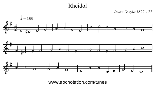 Rheidol - staff notation