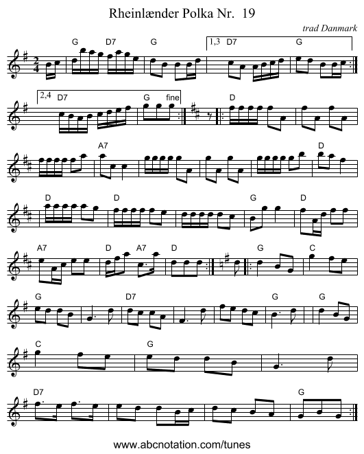 Rheinlænder Polka Nr. 19 - staff notation
