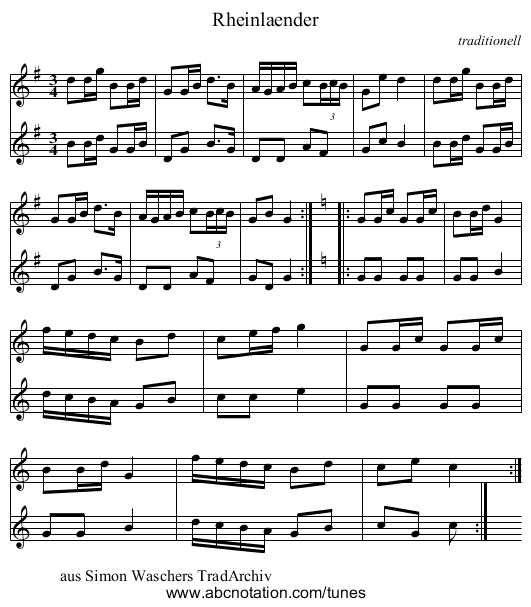 Rheinlaender - staff notation