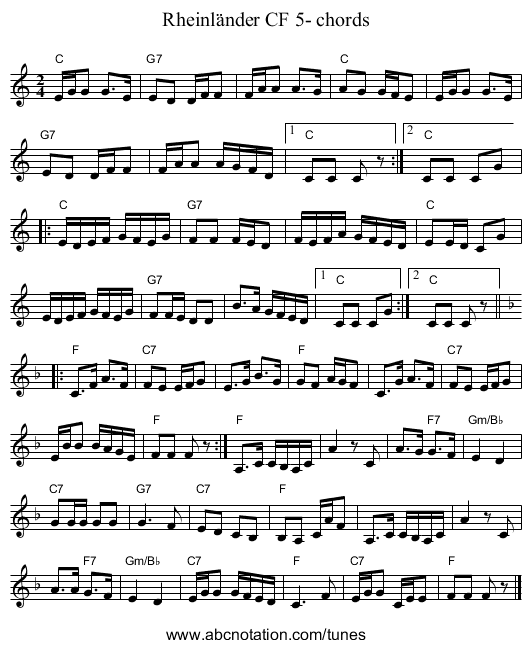 Rheinländer CF 5- chords - staff notation
