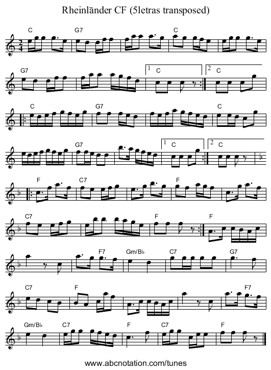 Rheinl&auml;nder CF (5letras transposed) - staff notation