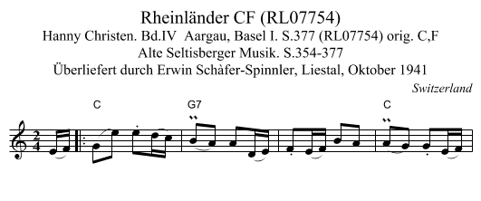 Rheinländer CF (RL07754) - staff notation