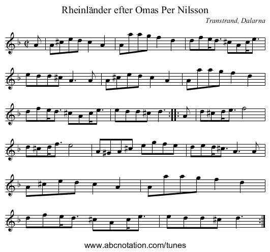 Rheinl&auml;nder efter Omas Per Nilsson - staff notation