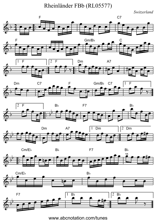 Rheinländer FBb (RL05577) - staff notation
