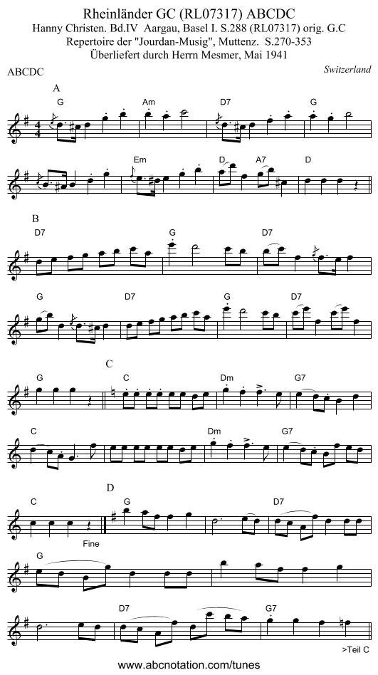 Rheinländer GC (RL07317) ABCDC - staff notation