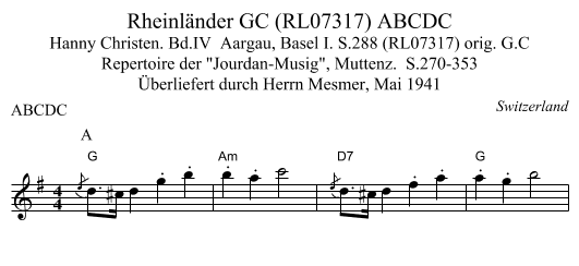 Rheinländer GC (RL07317) ABCDC - staff notation