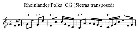 Rheinl&auml;nder Polka  CG (5letras transposed) - staff notation