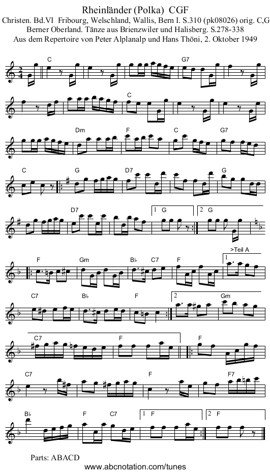 Rheinl&auml;nder (Polka)  CGF - staff notation