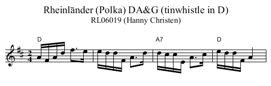 Rheinl&auml;nder (Polka) DA&G (tinwhistle in D) - staff notation