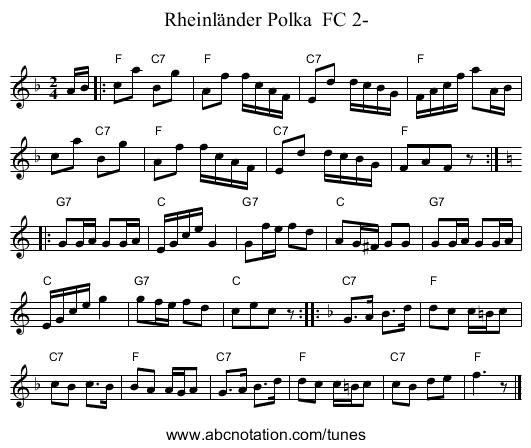 Rheinländer Polka FC 2- - staff notation