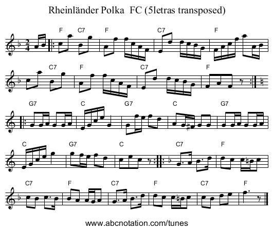 Rheinl&auml;nder Polka  FC (5letras transposed) - staff notation