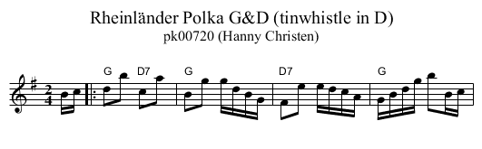 Rheinl&auml;nder Polka G&D (tinwhistle in D) - staff notation