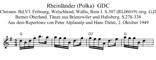 Rheinl&auml;nder (Polka)  GDC - staff notation