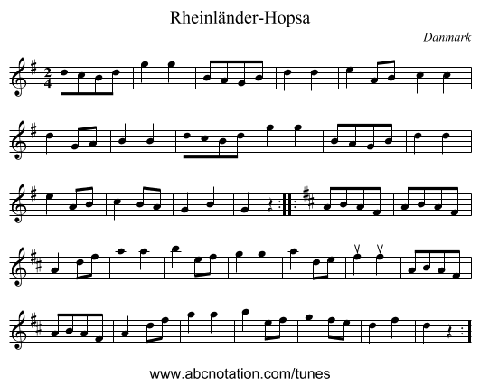Rheinländer-Hopsa - staff notation