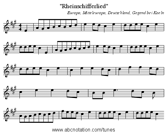Rheinschifferlied - staff notation