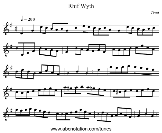 Rhif Wyth - staff notation