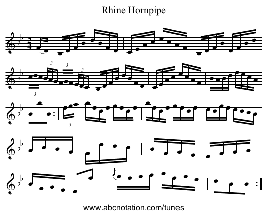 Rhine Hornpipe - staff notation