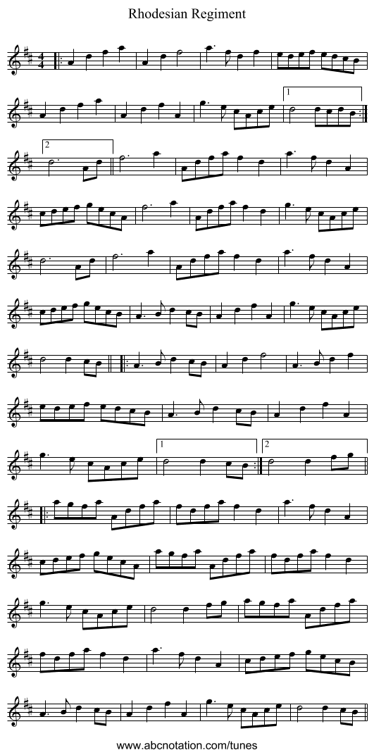 Rhodesian Regiment - staff notation