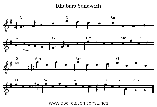 Rhubarb Sandwich - staff notation