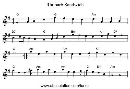 Rhubarb Sandwich - staff notation