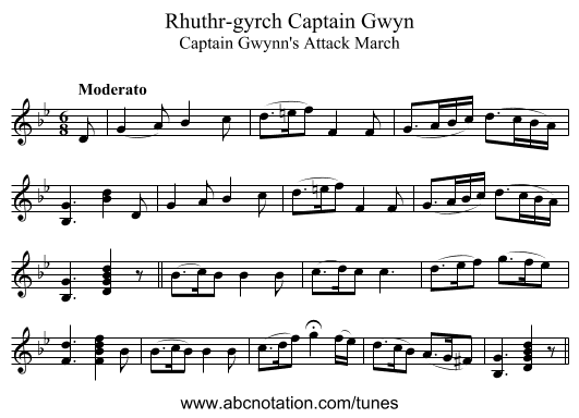 Rhuthr-gyrch Captain Gwyn - staff notation