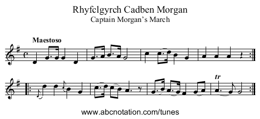 Rhyfclgyrch Cadben Morgan - staff notation