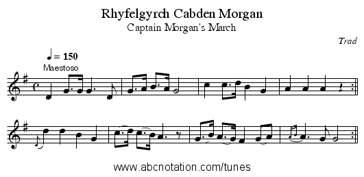 Rhyfelgyrch Cabden Morgan - staff notation
