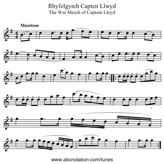 Rhyfelgyrch Capten Llwyd - staff notation