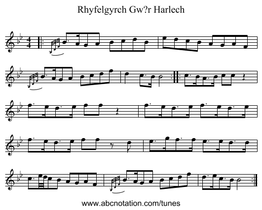 Rhyfelgyrch Gw?r Harlech - staff notation