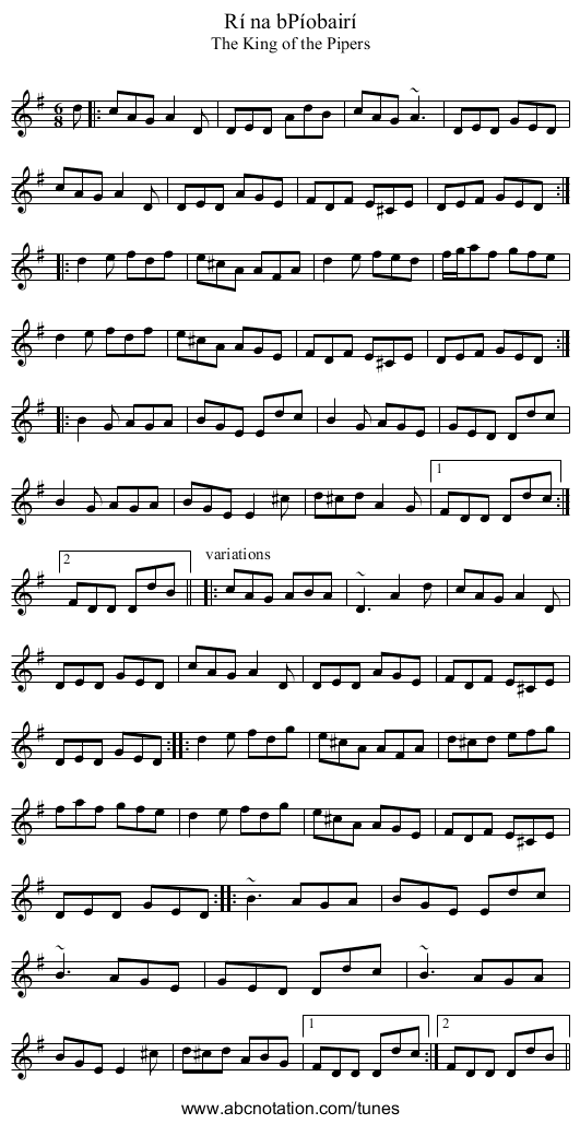R&iacute; na bP&iacute;obair&iacute; - staff notation