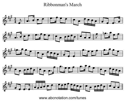 Ribbonman's March - staff notation
