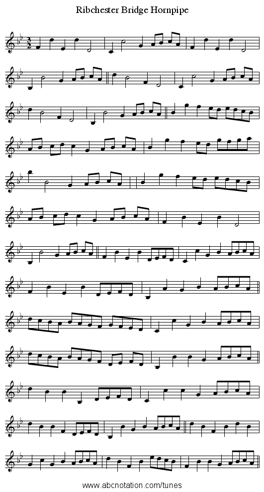Ribchester Bridge Hornpipe - staff notation