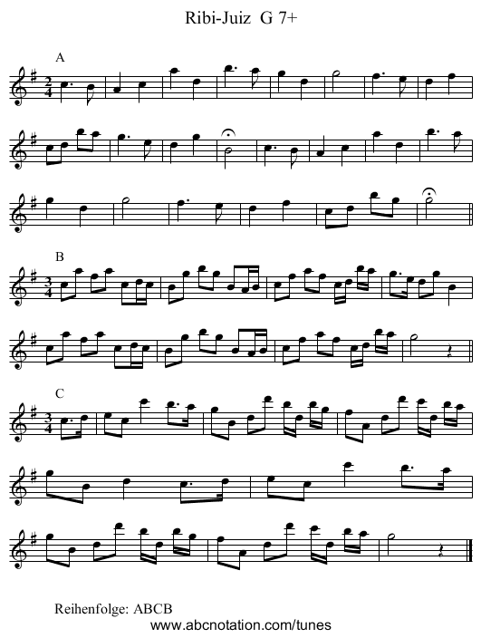 Ribi-Juiz  G 7+ - staff notation