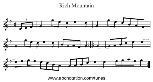 Rich Mountain - staff notation