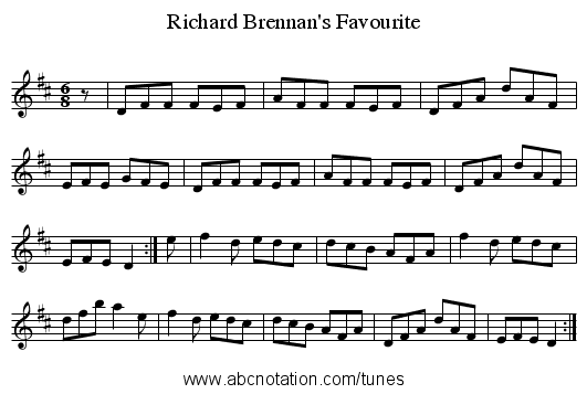 Richard Brennan's Favourite - staff notation