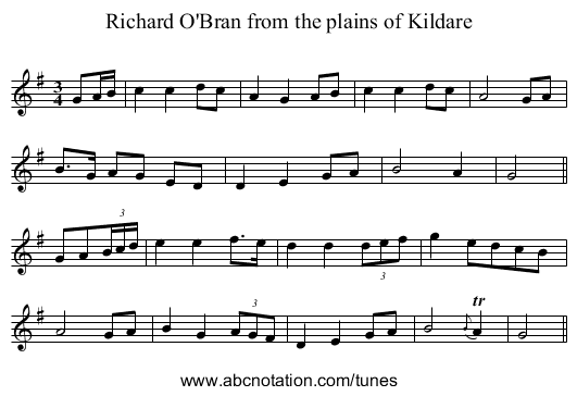 Richard O'Bran from the plains of Kildare - staff notation