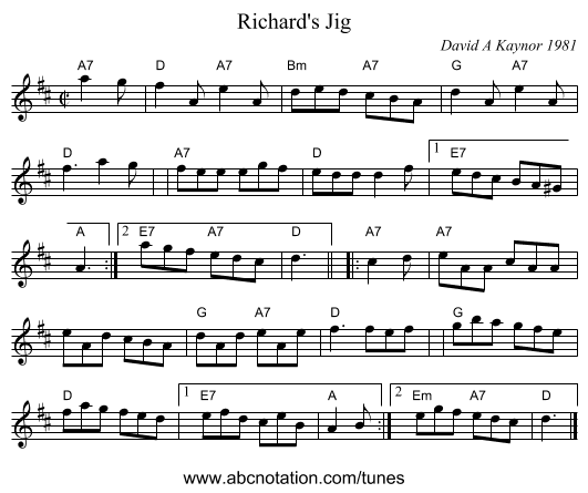 Richard's Jig - staff notation