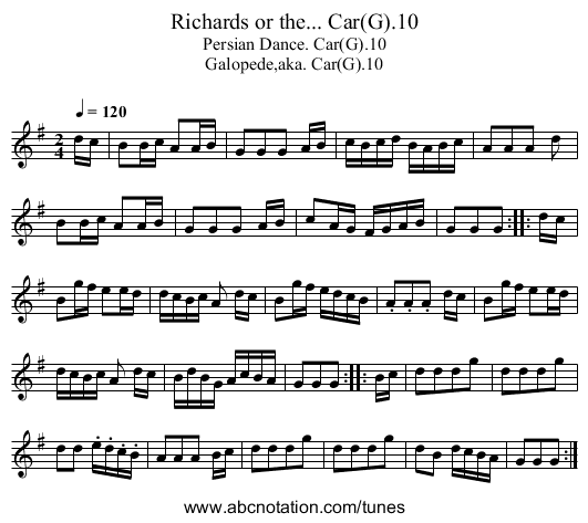 Richards or the... Car(G).10 - staff notation