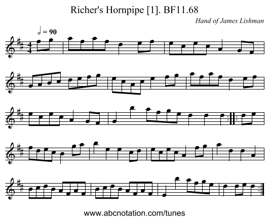 Richer's Hornpipe [1]. BF11.68 - staff notation