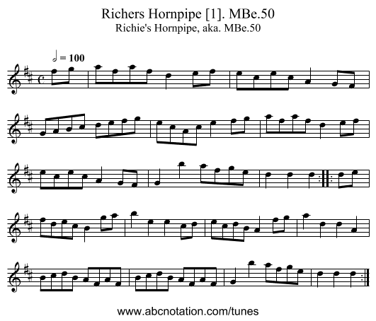 Richers Hornpipe [1]. MBe.50 - staff notation